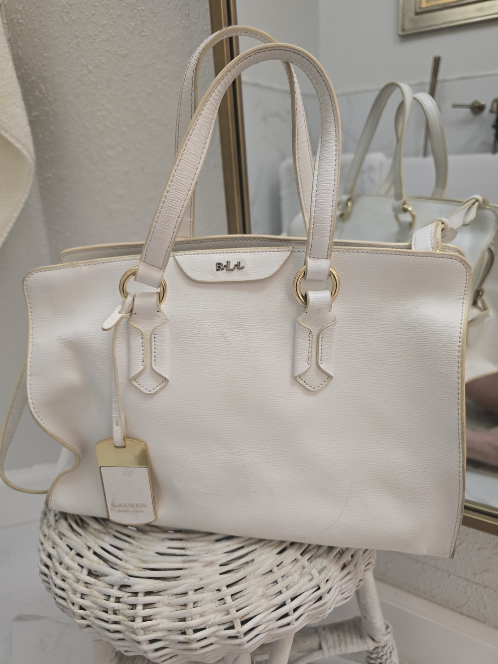 LAUREN Ralph Lauren Cream Leather Tote Bag